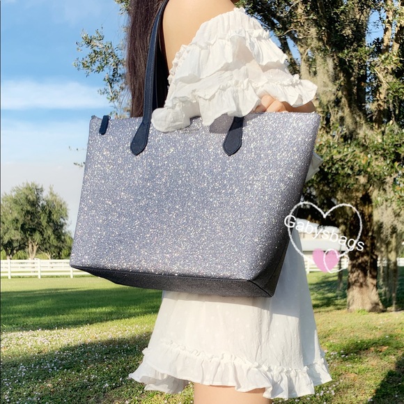 ‼️SALE‼️ NWT Kate Spade Large Tote Navy Glitter - Picture 3 of 8